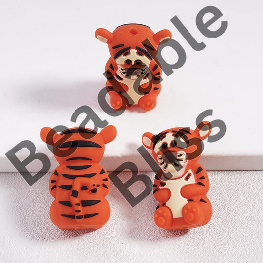 Silicon Focal Beads 3D Cute Baby Tiger Character with Black Stripes