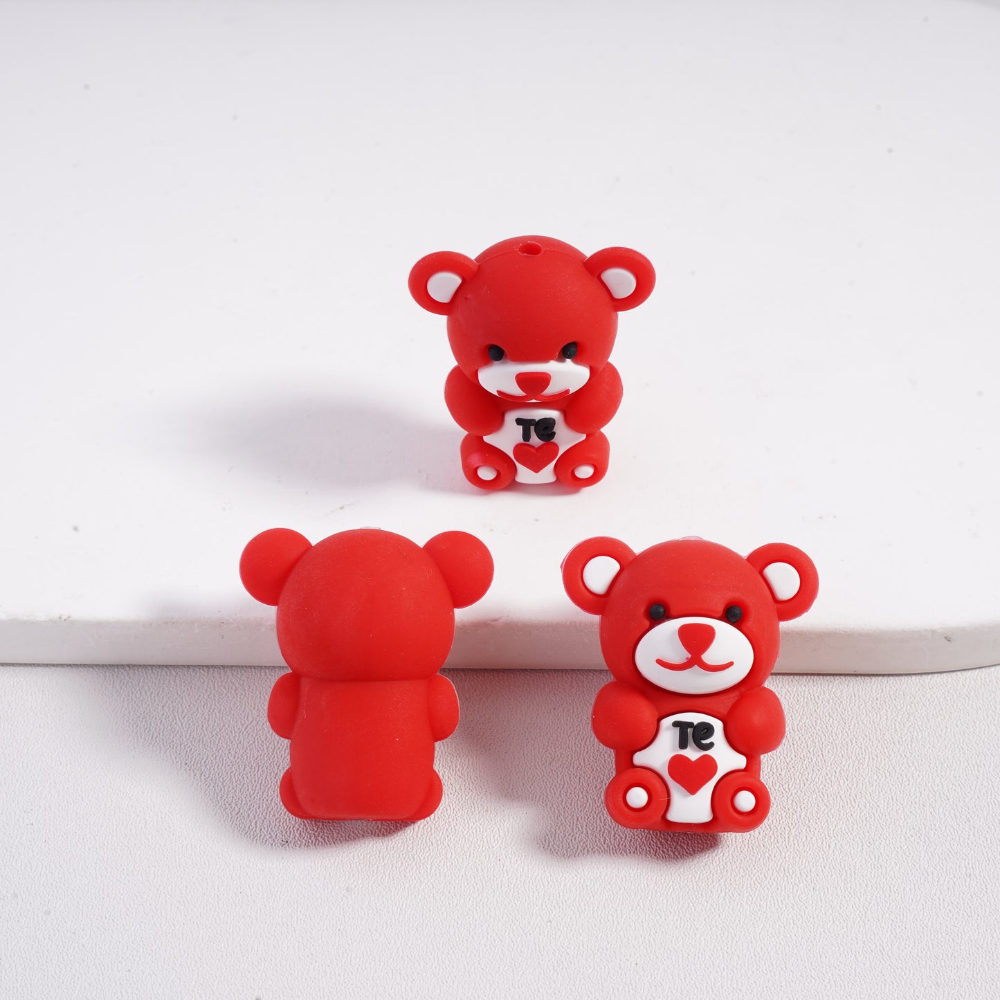 Silicon Focal Beads 3D Cute Red Bears Red Mini Heart Valentine's Day Series
