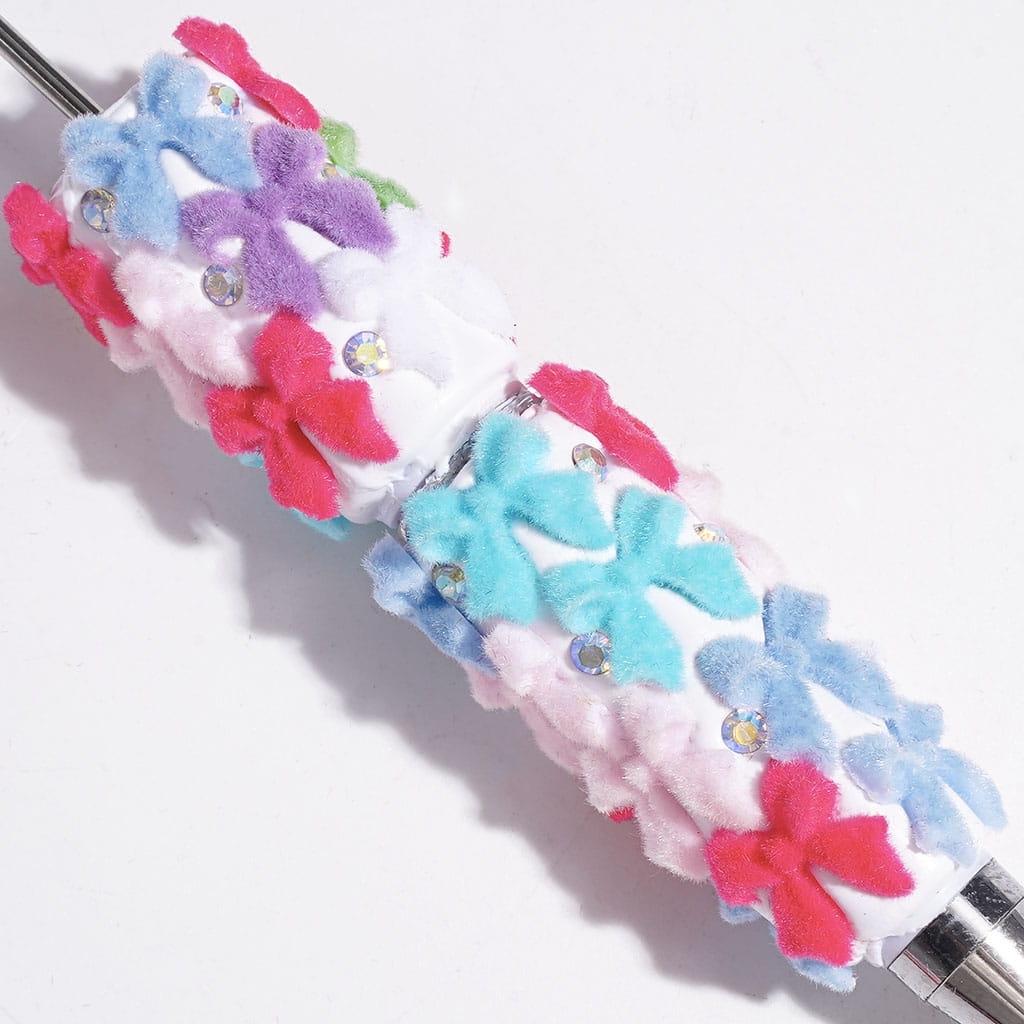 Beadable Clay Pens with Flocked Fluffy Bowtie and AB Rhinestones, Multi-Color