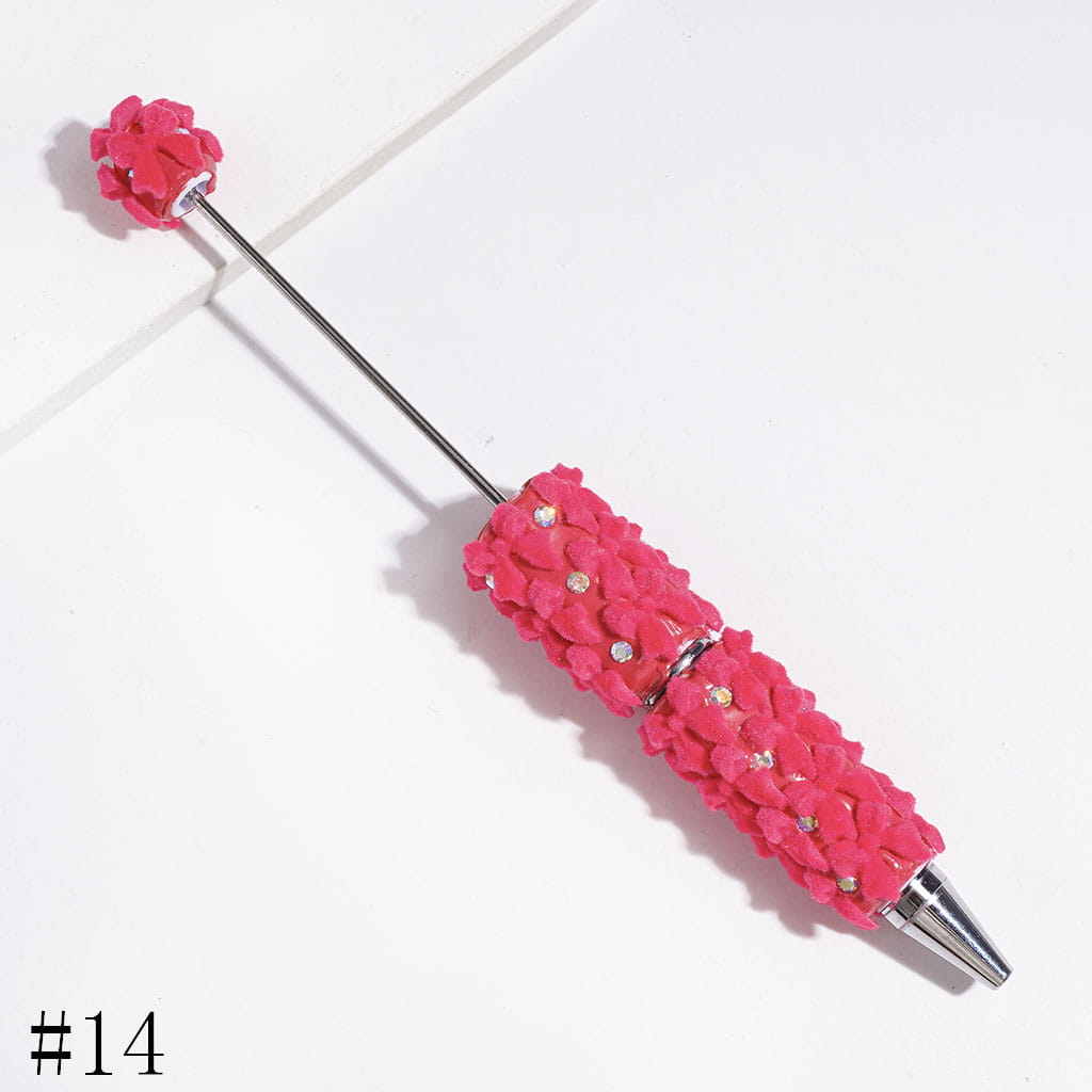 Beadable Clay Pens with Flocked Fluffy Bowtie and AB Rhinestones, Multi-Color