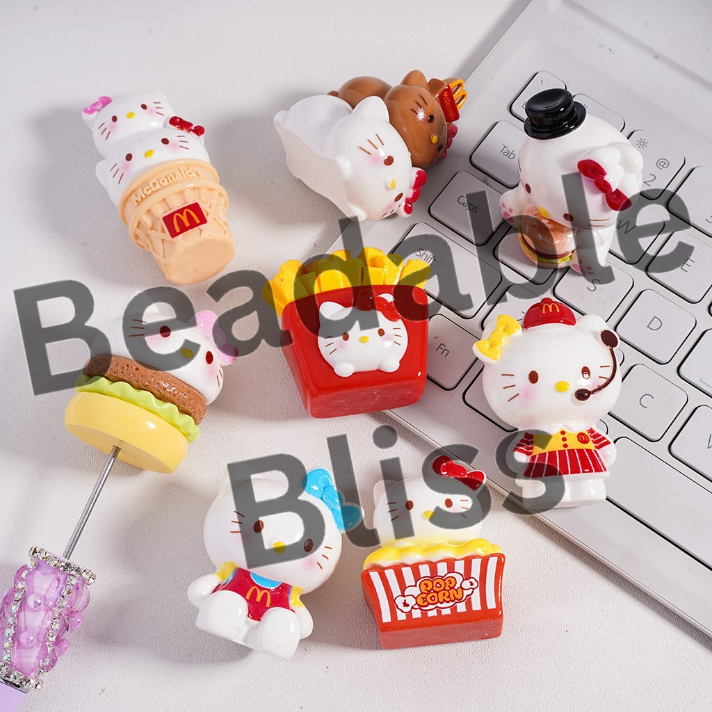 Cute Cat Figurine, can be also used as Acrylic Beads or Pen Topper, Fast Food Theme, Random Mix