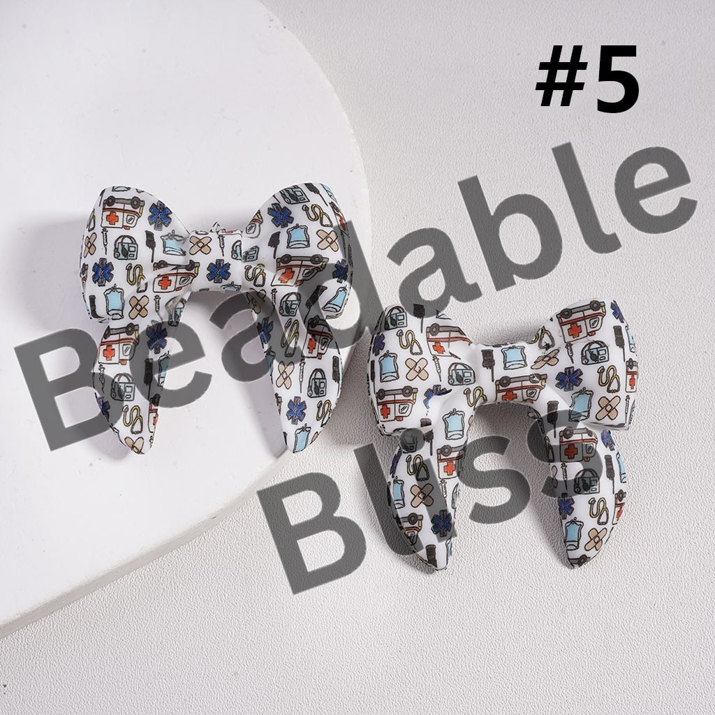 Silicone Focal Beads 3D Bowtie Shape in Various Prints and Styles