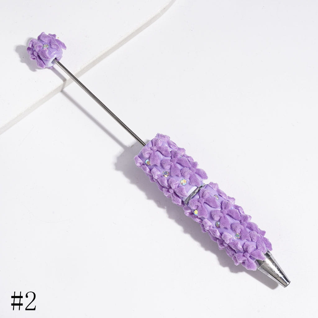 Beadable Clay Pens with Flocked Fluffy Bowtie and AB Rhinestones, Multi-Color