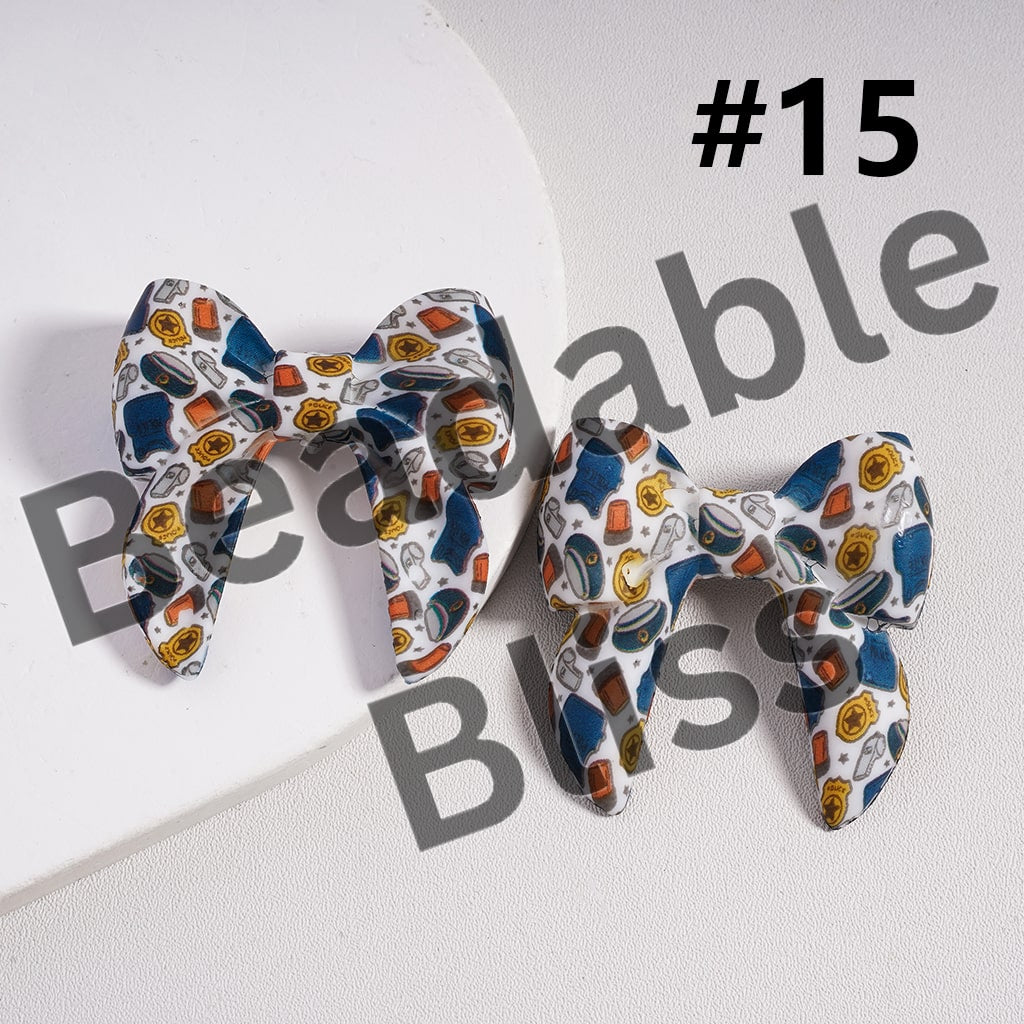 Silicone Focal Beads 3D Bowtie Shape in Various Prints and Styles