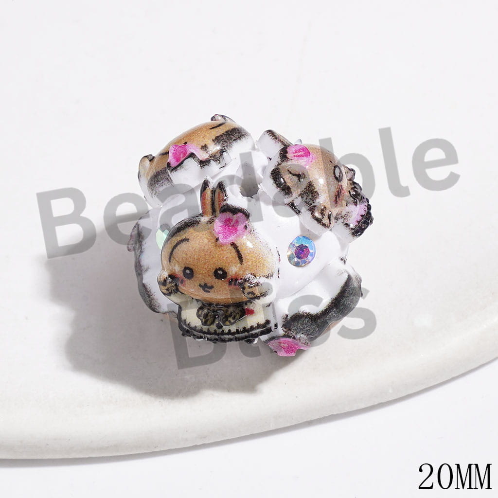 Bunny Cat Hamster Flying Squirrel Cartoon Characters Series and AB Rhinestones Clay Beads, 20MM