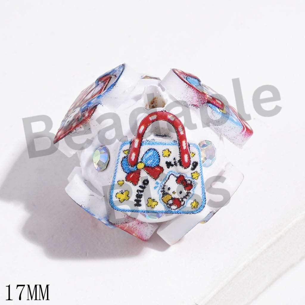 Cute Cat Characters Printed Handbag and AB Rhinestones Clay Beads, 17MM