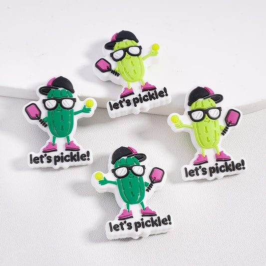 Silicone Focal Beads Let's Pickle Cucumber, Black Hat and Glasses Green Random Mix