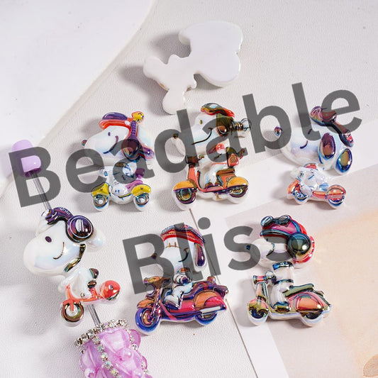 Acrylic Beads UV Coating Cool Dog on the Scooter in Various Designs, Random Mix