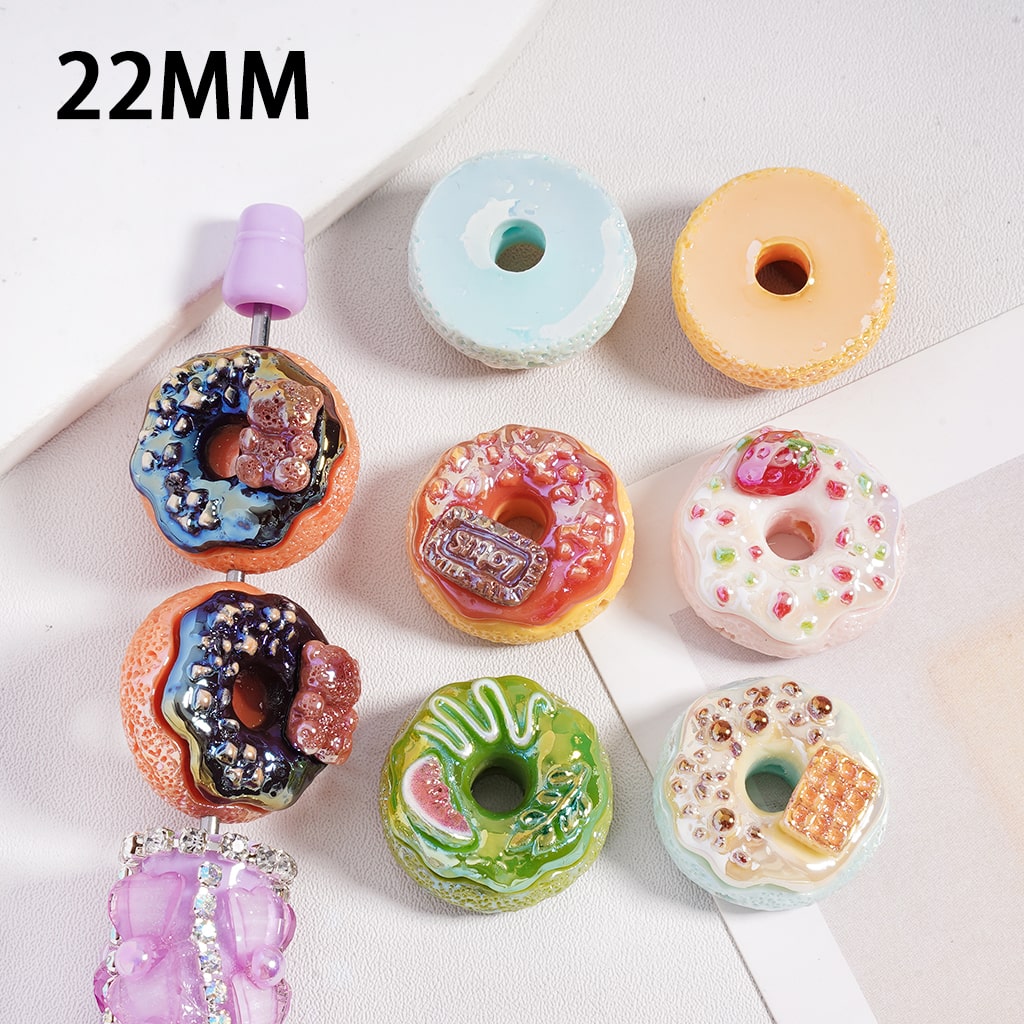 Acrylic Beads UV Coating Glittery Doughnut in Various Designs, Donut Random Mix, 32MM