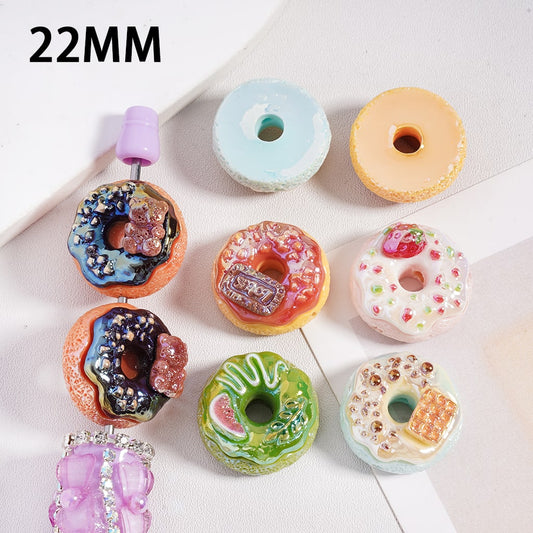 Acrylic Beads UV Coating Glittery Doughnut in Various Designs, Donut Random Mix, 32MM