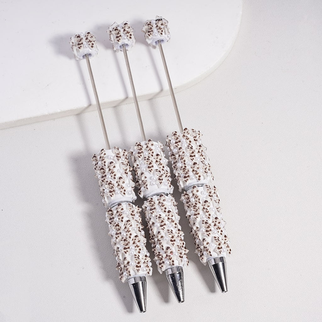 Beadable Clay Pen with Leopard Print Bowtie White Pearls, Random Mix