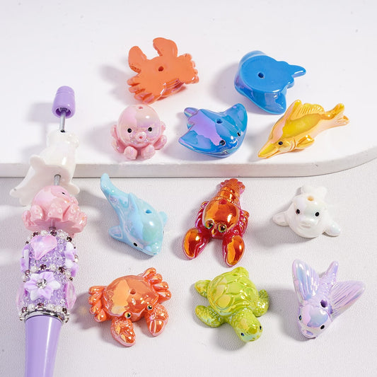 Acrylic Beads UV Coating Baby Marine Animals Series, Random Mix