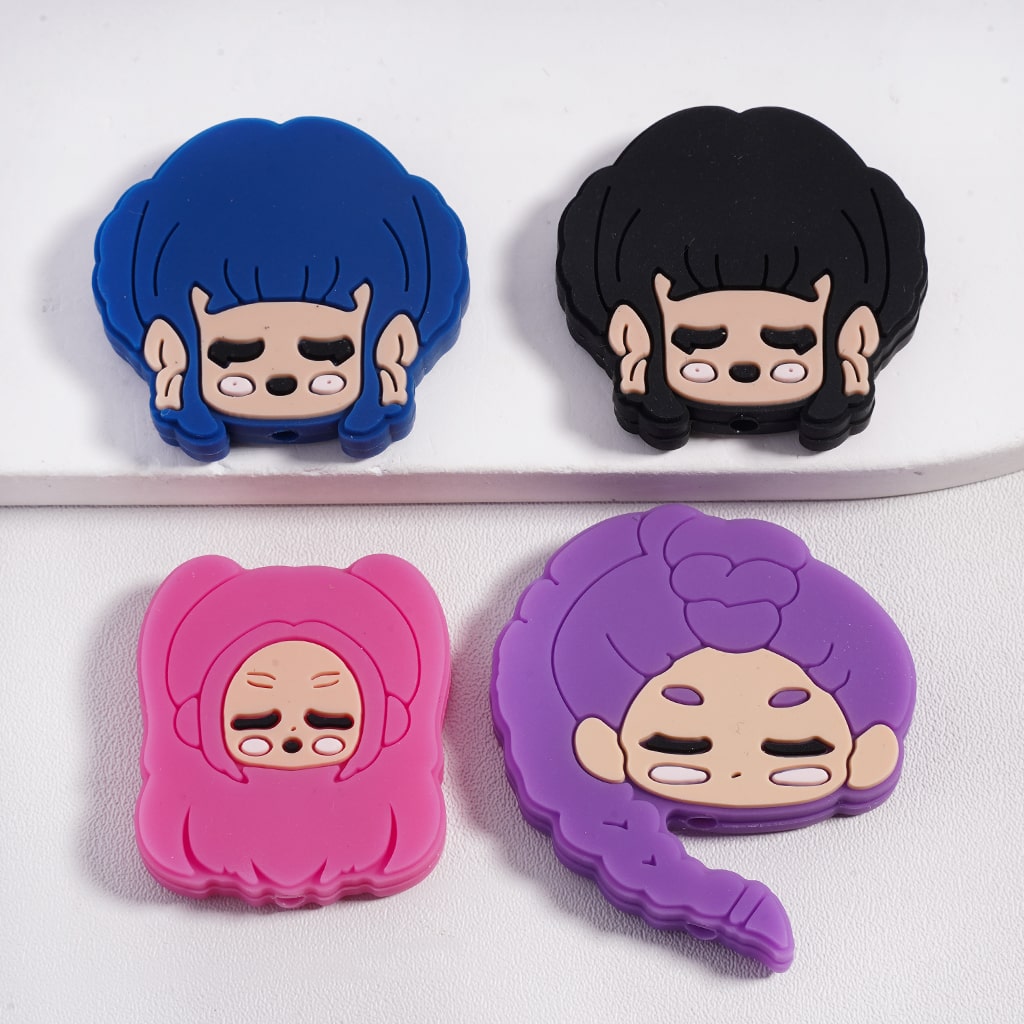 Silicone Focal Beads Cute Fashion Girls with Different Colors Hair