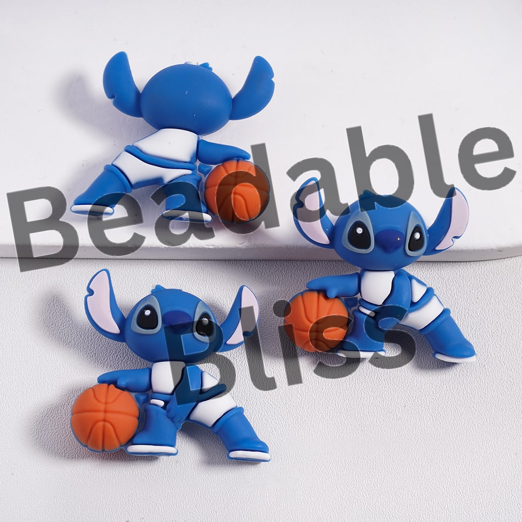 Silicone Focal Beads 3D Cute Blue Pink Stic Ange Play Basketball