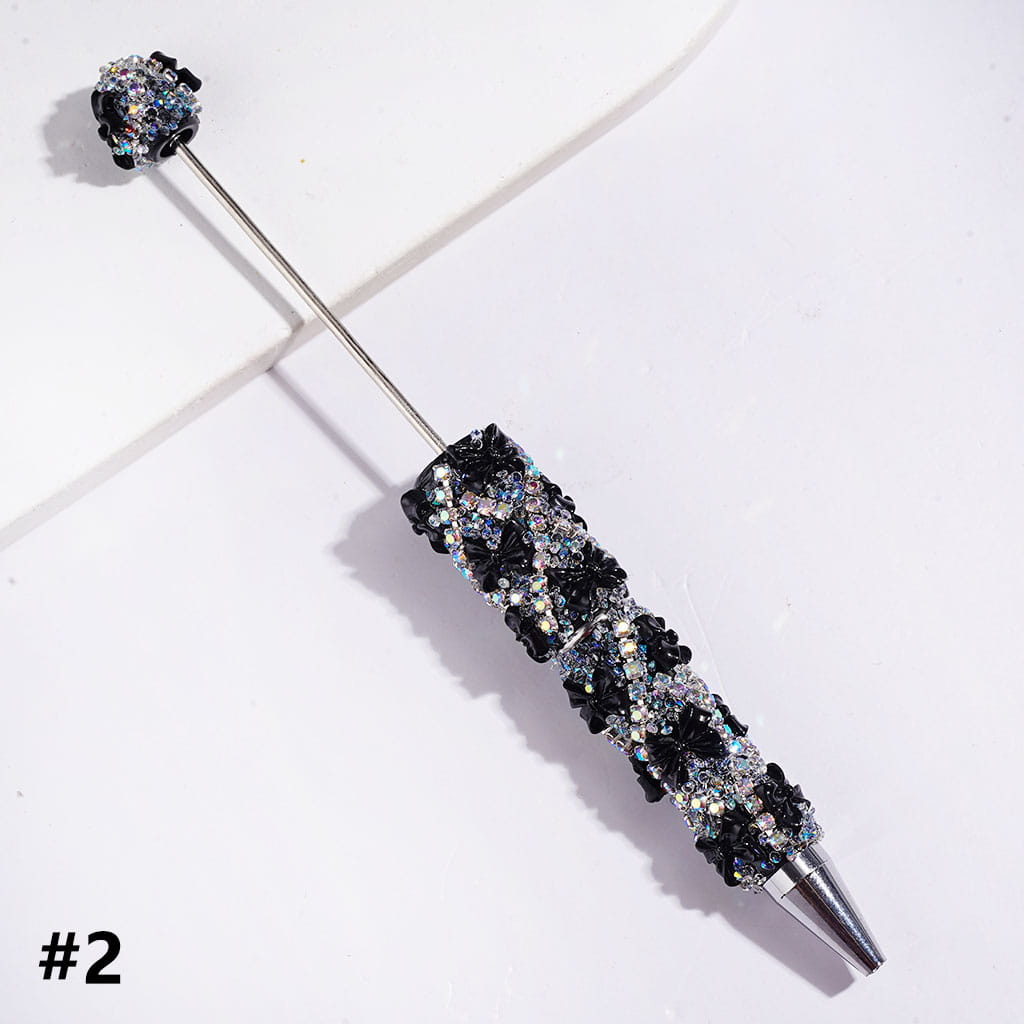 Handmade Sugar Beadable Pens with Bowtie & Cone Shaped Clear Rhinestones Covering the Entire Pen, "X" Shaped AB Rhinestone Chains, Multi-Color