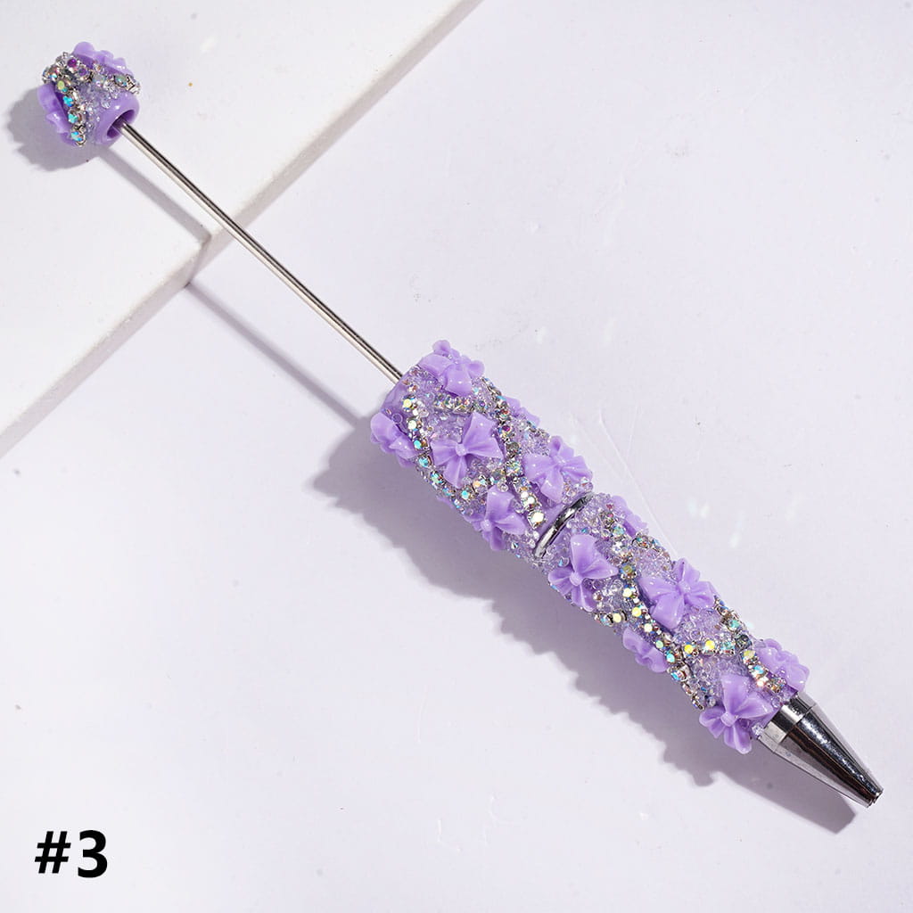 Handmade Sugar Beadable Pens with Bowtie & Cone Shaped Clear Rhinestones Covering the Entire Pen, "X" Shaped AB Rhinestone Chains, Multi-Color