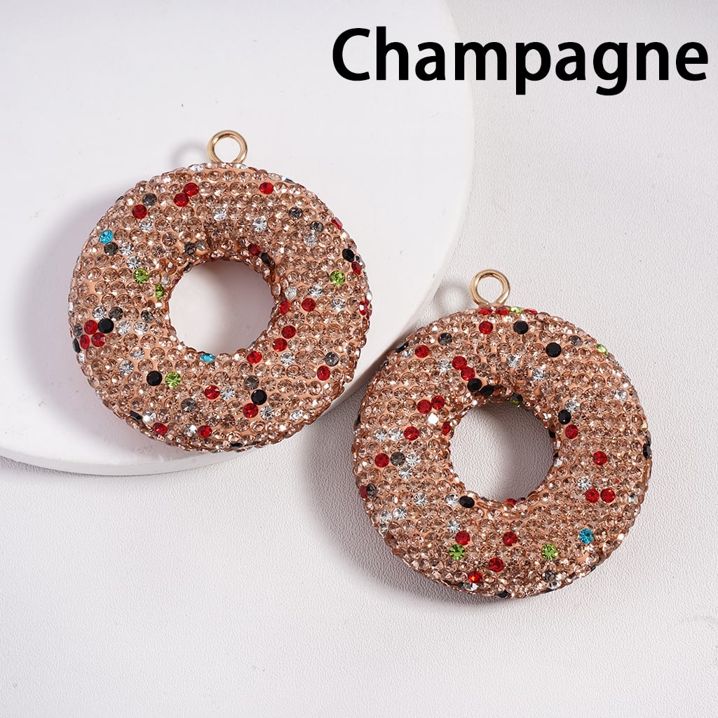Clay Doughnut Keychain Pendant with Various Colors Rhinestones, Jewelry Accessories Random Mix, 46MM