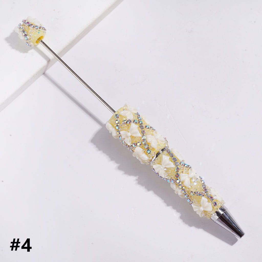 Handmade Sugar Beadable Pens with Bowtie & Cone Shaped Clear Rhinestones Covering the Entire Pen, "X" Shaped AB Rhinestone Chains, Multi-Color