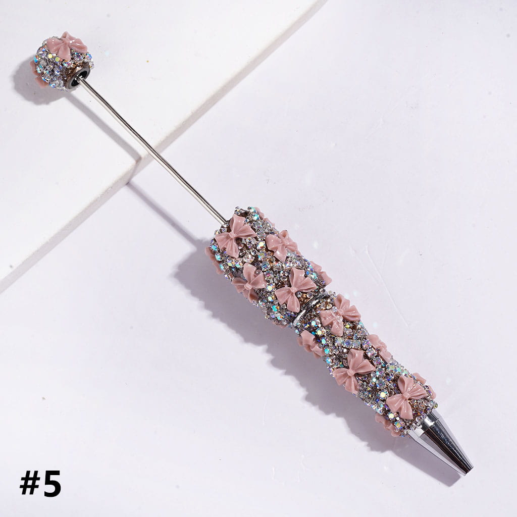 Handmade Sugar Beadable Pens with Bowtie & Cone Shaped Clear Rhinestones Covering the Entire Pen, "X" Shaped AB Rhinestone Chains, Multi-Color