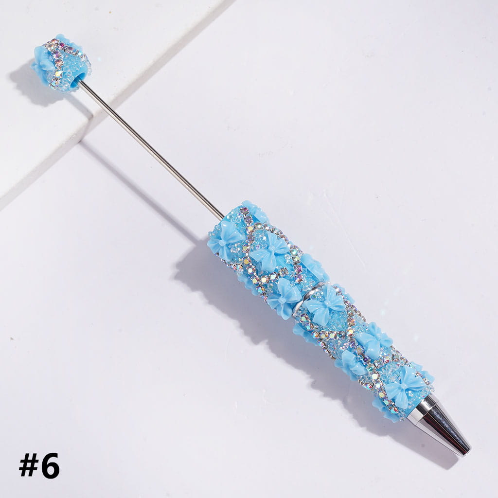 Handmade Sugar Beadable Pens with Bowtie & Cone Shaped Clear Rhinestones Covering the Entire Pen, "X" Shaped AB Rhinestone Chains, Multi-Color