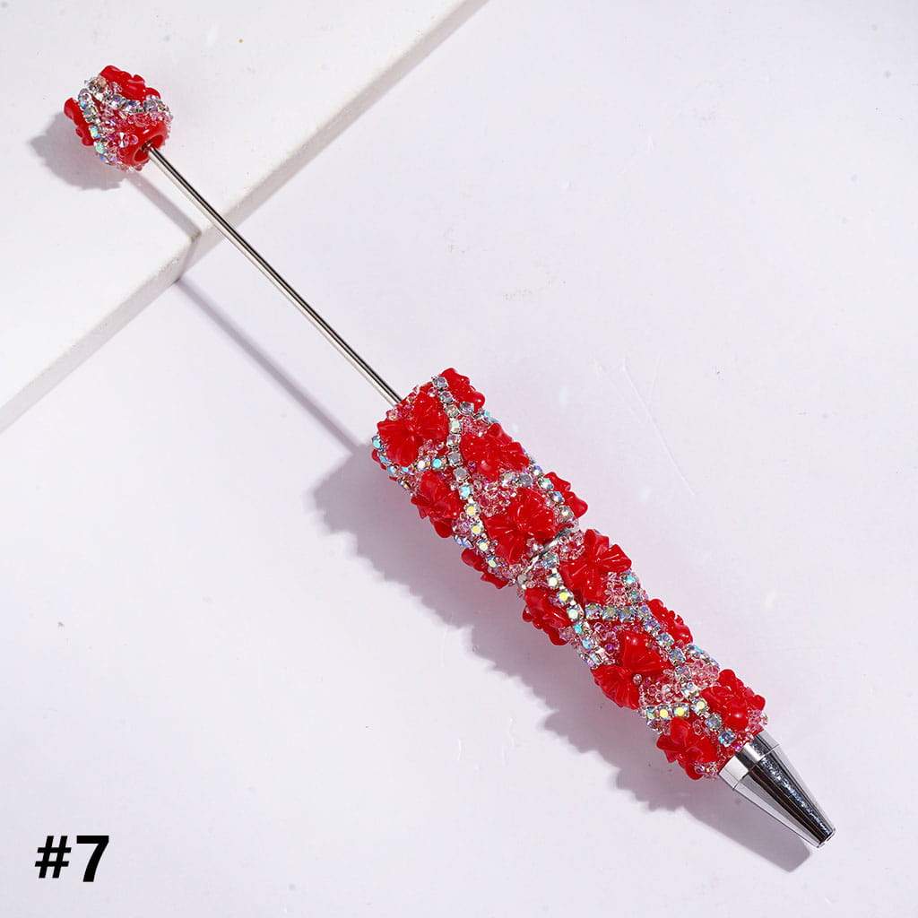 Handmade Sugar Beadable Pens with Bowtie & Cone Shaped Clear Rhinestones Covering the Entire Pen, "X" Shaped AB Rhinestone Chains, Multi-Color