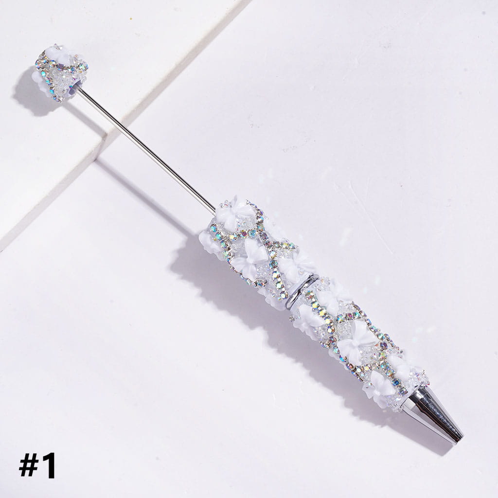 Handmade Sugar Beadable Pens with Bowtie & Cone Shaped Clear Rhinestones Covering the Entire Pen, "X" Shaped AB Rhinestone Chains, Multi-Color