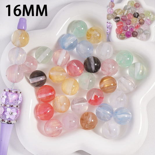 Color Changing Acrylic Beads with Gold Glitter, Semi Transparent Color, 16MM, Random Mix