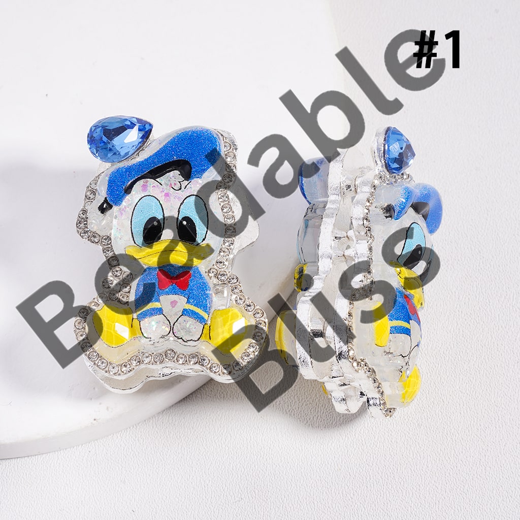 Silver Color Metal Beads with Glittery Girl Boy Mouse & Duck Series Clear Rhinestones