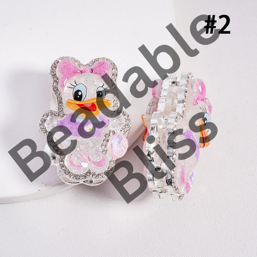 Silver Color Metal Beads with Glittery Girl Boy Mouse & Duck Series Clear Rhinestones
