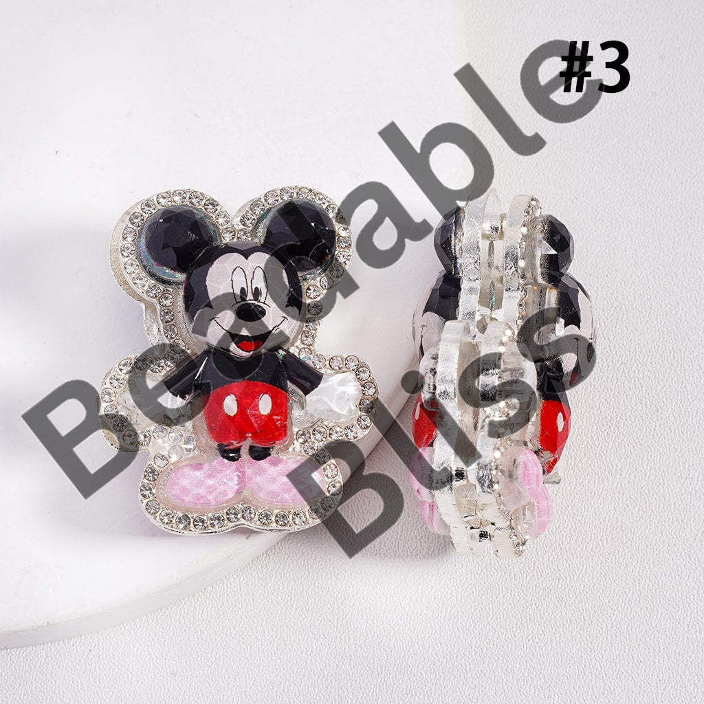 Silver Color Metal Beads with Glittery Girl Boy Mouse & Duck Series Clear Rhinestones