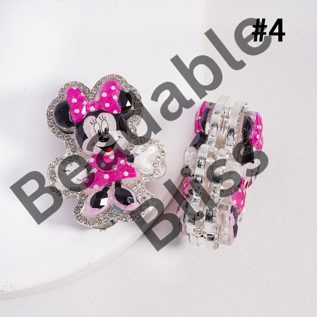 Silver Color Metal Beads with Glittery Girl Boy Mouse & Duck Series Clear Rhinestones