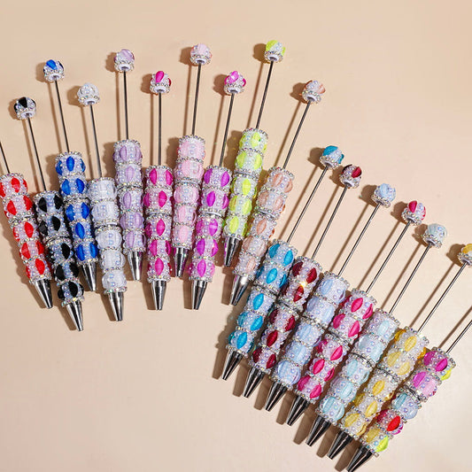 Handmade Sugar Beadable Pens Marquise Cut Rhinestone with Glitter, UV-Coated Half-Shell Pearl and AB Rhinestones, Multi-Color