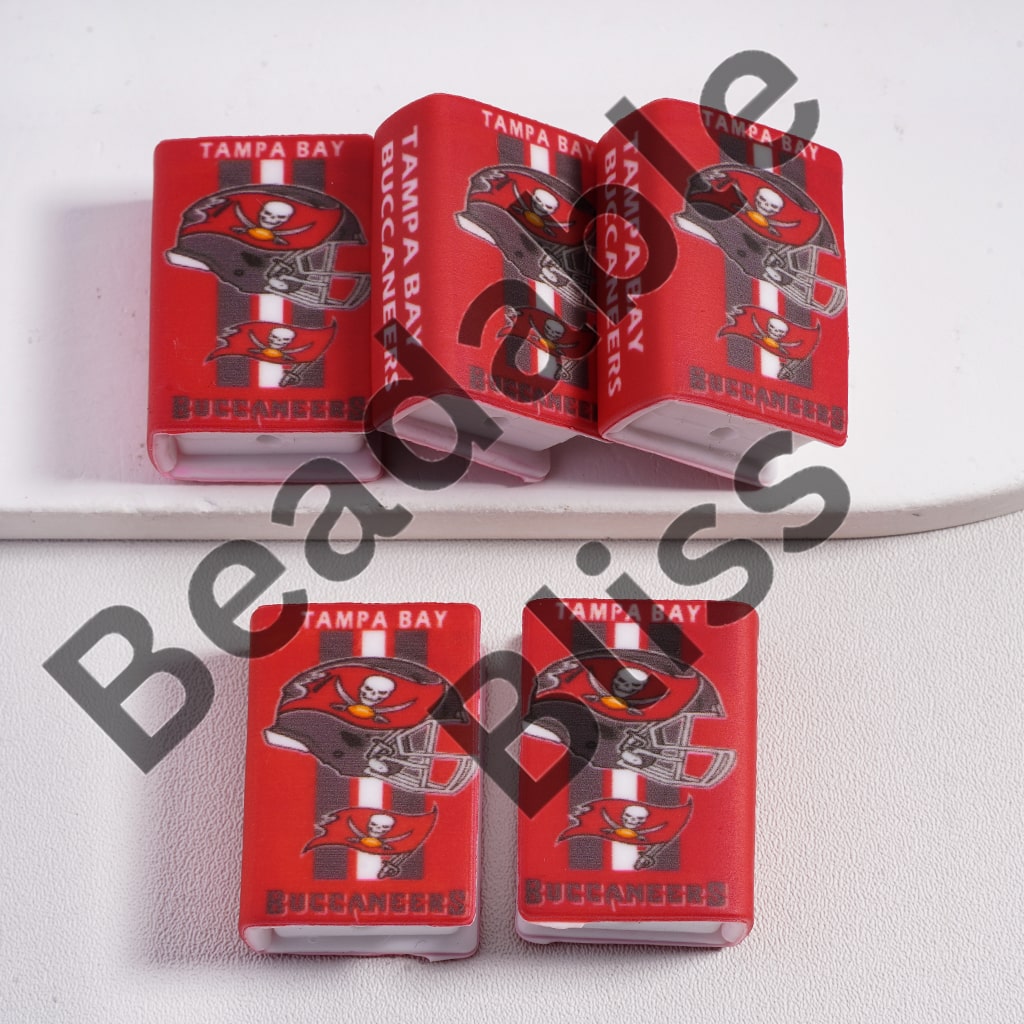 Silicone Focal Beads 3D Mini Red Book Tampa Black & White Vertical Stripes Football Helmet