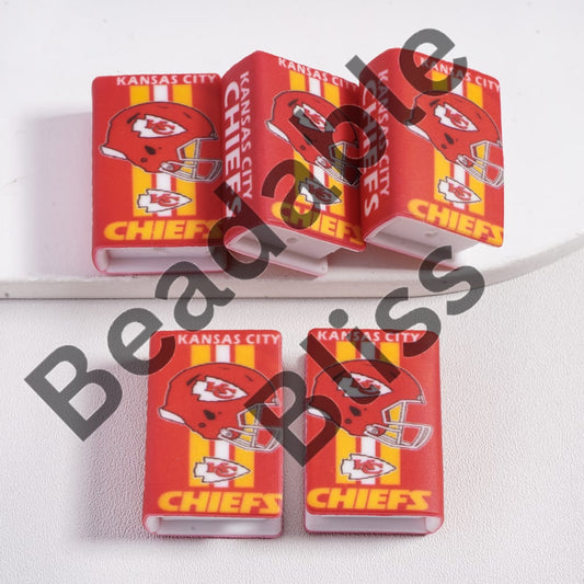 Silicone Focal Beads 3D Kansas City Mini Book Yellow & White Vertical Stripes Football Helmet