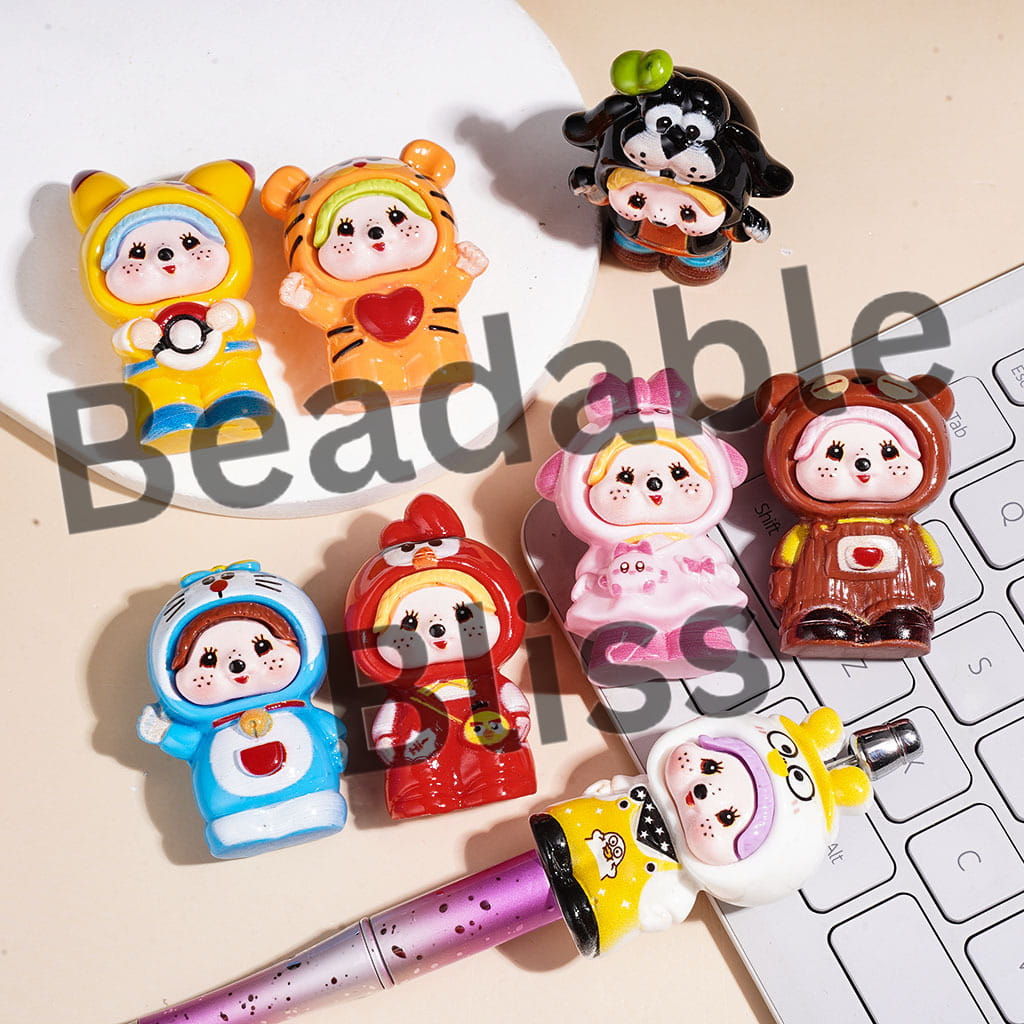 Monkey Doll Character in Diverse Animal Costume Acrylic Figurine for Beads & Pen Topper, Jewelry Accessories, Random Mix (Please Read Description)