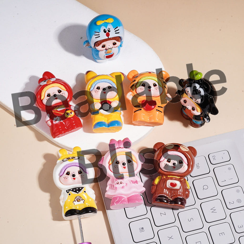 Monkey Doll Character in Diverse Animal Costume Acrylic Figurine for Beads & Pen Topper, Jewelry Accessories, Random Mix (Please Read Description)