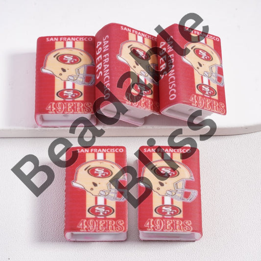 Silicone Focal Beads 3D San Francisco Mini Book Yellow & White Vertical Stripes Football Helmet