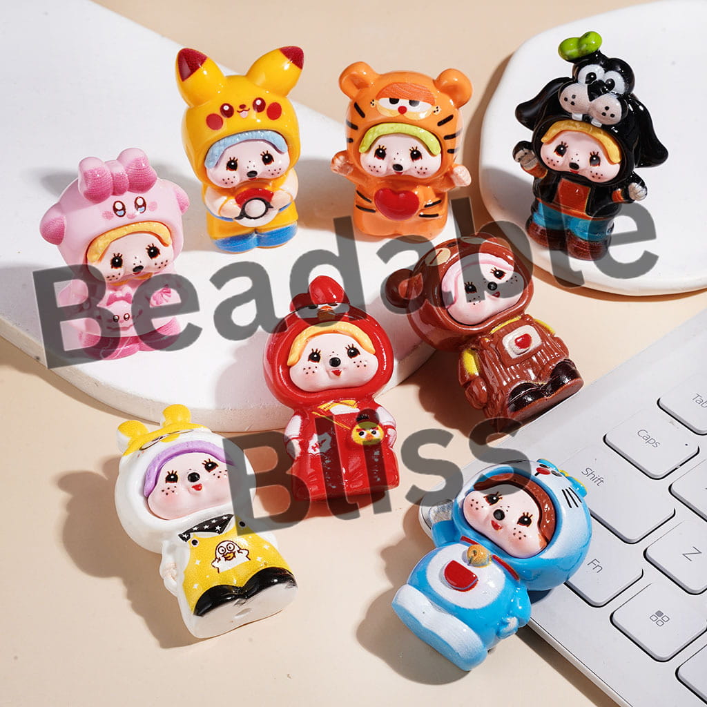 Monkey Doll Character in Diverse Animal Costume Acrylic Figurine for Beads & Pen Topper, Jewelry Accessories, Random Mix (Please Read Description)