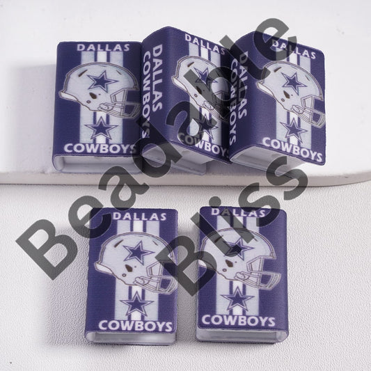 Silicone Focal Beads 3D Dallas Mini Book Gray & White Vertical Stripes Football Helmet