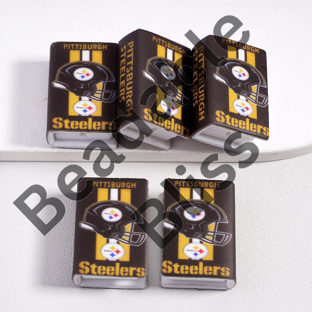 Silicone Focal Beads 3D Mini Book Pittsburgh Yellow & White Vertical Stripes Black Football Helmet