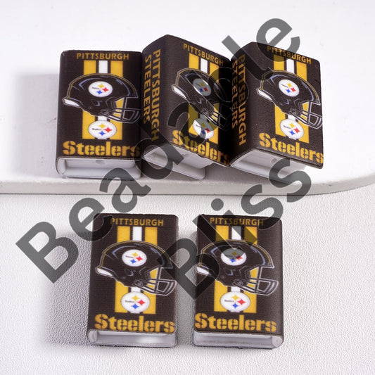 Silicone Focal Beads 3D Mini Book Pittsburgh Yellow & White Vertical Stripes Black Football Helmet
