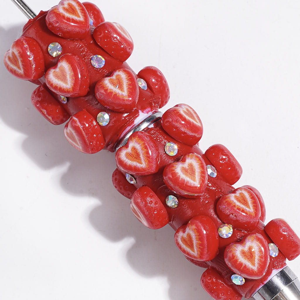 Red Heart Shaped Strawberry and AB Rhinestones Beadable Clay Pens ...