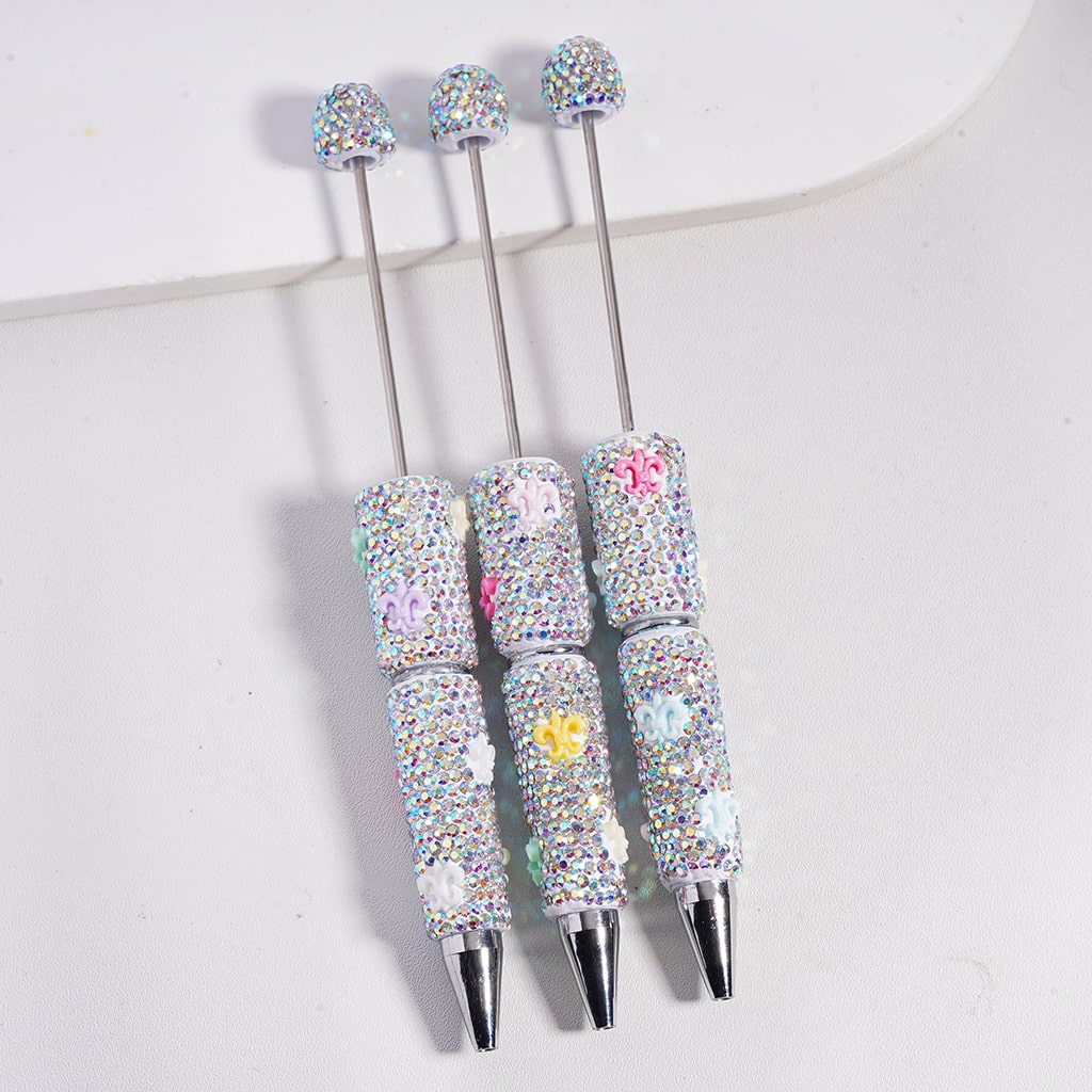 Beadable Clay Pen with Various Colors Iris Black & AB Rhinestones, Random Mix