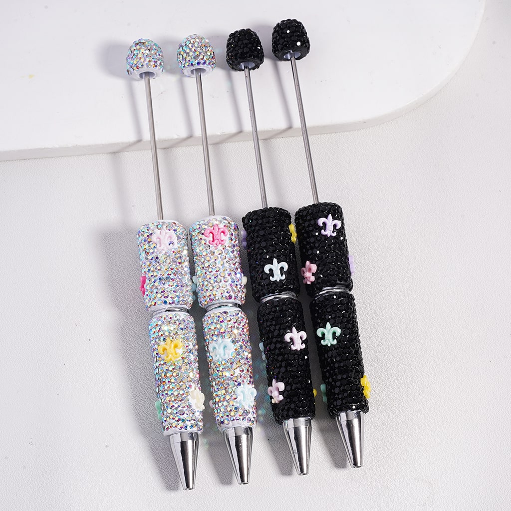 Beadable Clay Pen with Various Colors Iris Black & AB Rhinestones, Random Mix