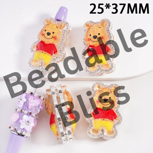 Silver Color Metal Beads with Glittery Bear Character & Clear Rhinestones, 25*37MM