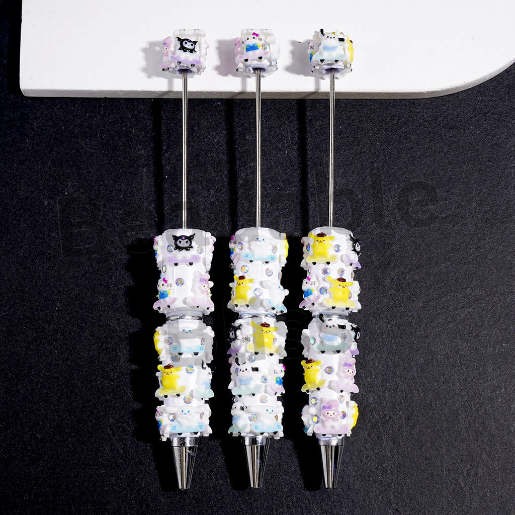 Adorable Cartoon Characters Riding Skateboarding Series and AB Rhinestones Beadable Clay Pens