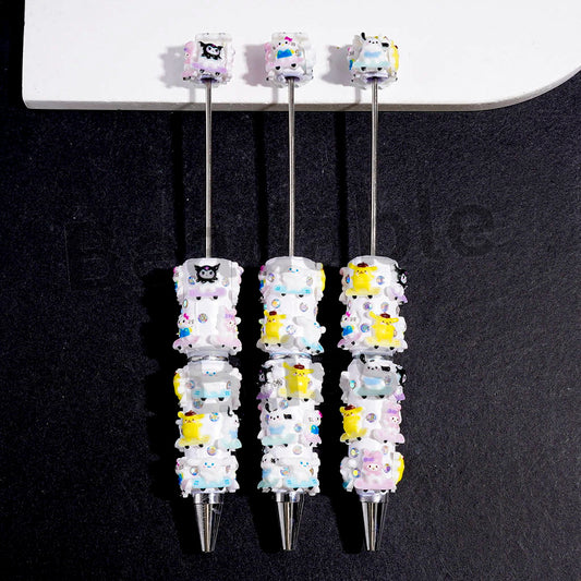 Adorable Cartoon Characters Riding Skateboarding Series and AB Rhinestones Beadable Clay Pens