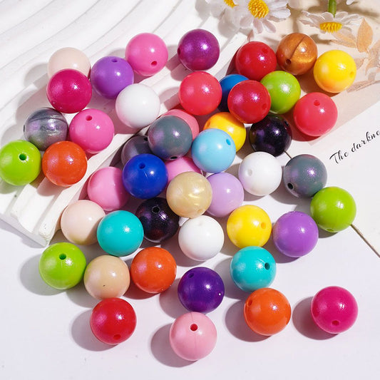 Silicone Beads in Solid Colors, Pearl Style, Glittery Finish, 15mm, Random Mix