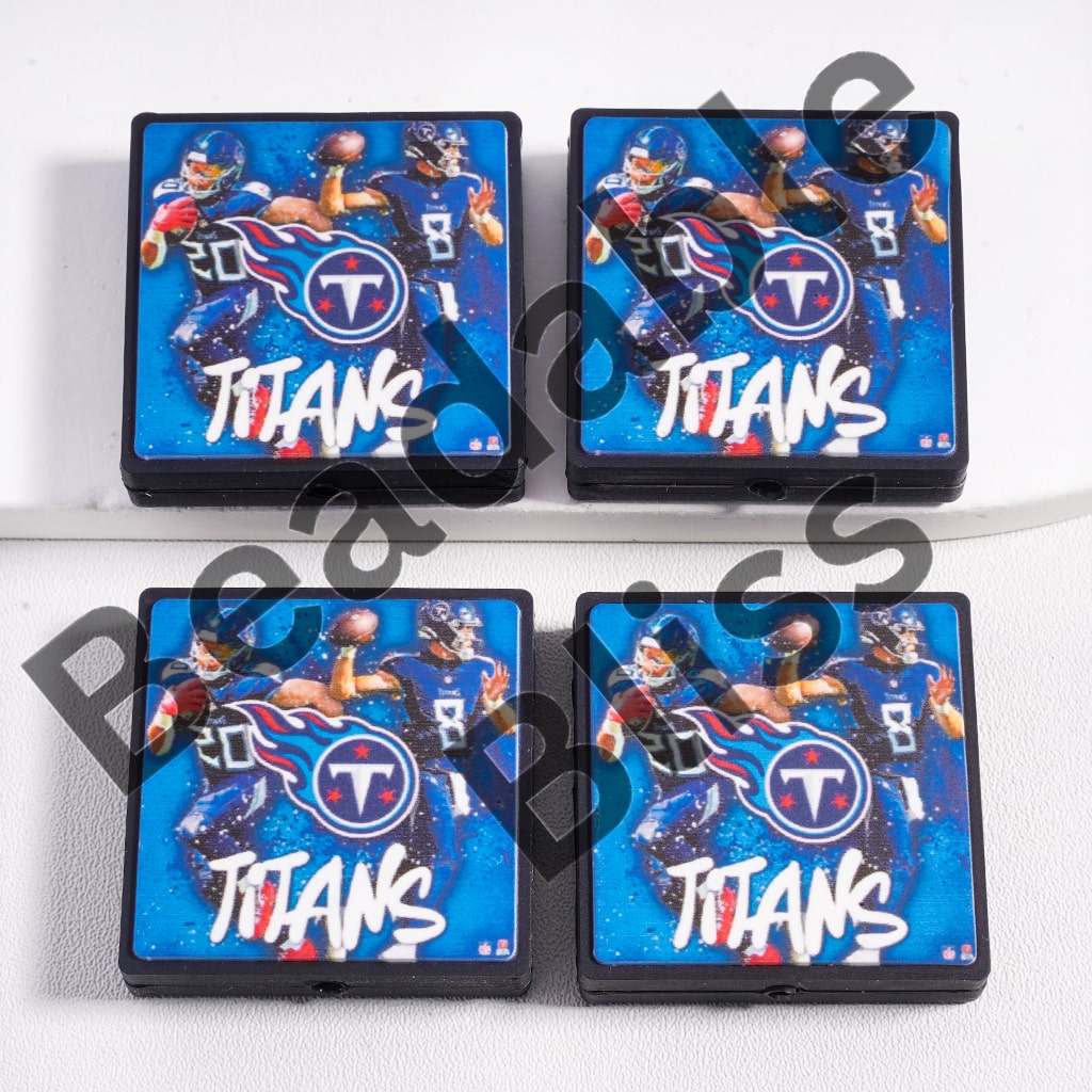 Silicone Focal Beads American Football Tennessee Blue, Flat Square Shape