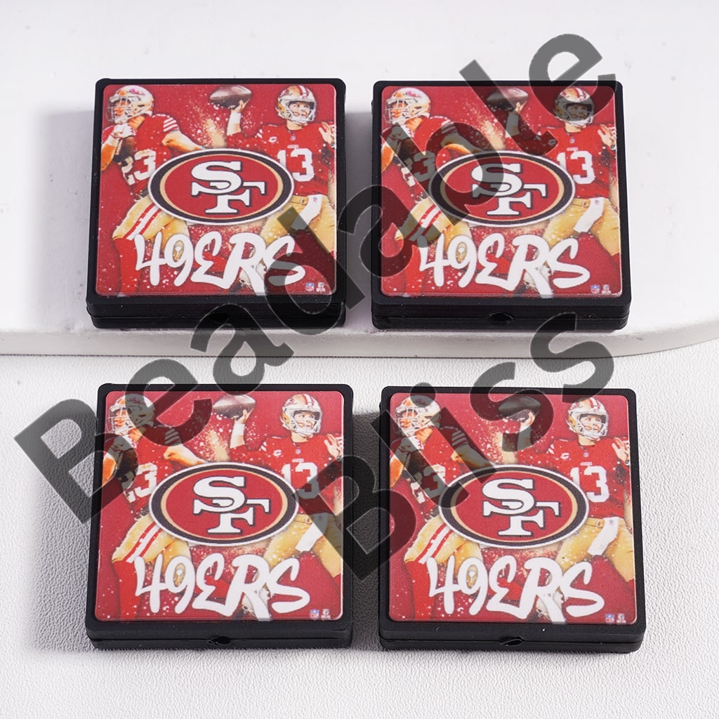 Silicone Focal Beads American Football San Francisco Red, Flat Square Shape